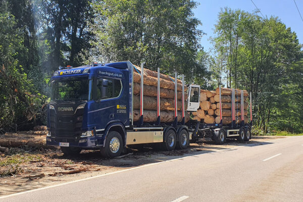 Hackgut Möslinger aus OÖ_Scania Rungen mit Kran